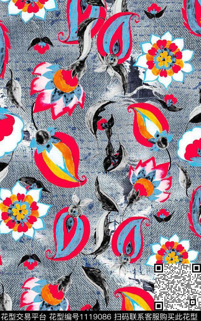 牛仔民族风肌理数码印花华亿平台下载（图片编号: 1119086） - 瓦栏（Walan）