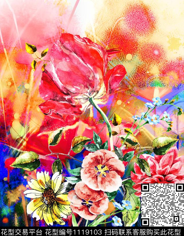 花卉数码华亿平台定位花数码印花华亿平台下载（图片编号: 1119103） - 瓦栏（Walan）