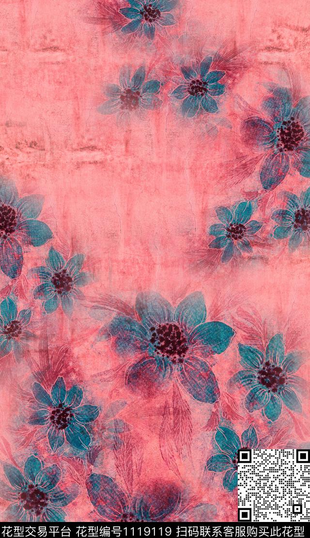 花卉肌理水彩数码印花华亿平台下载（图片编号: 1119119） - 瓦栏（Walan）