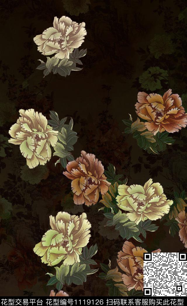 香云纱中老年牡丹数码印花华亿平台下载（图片编号: 1119126） - 瓦栏（Walan）