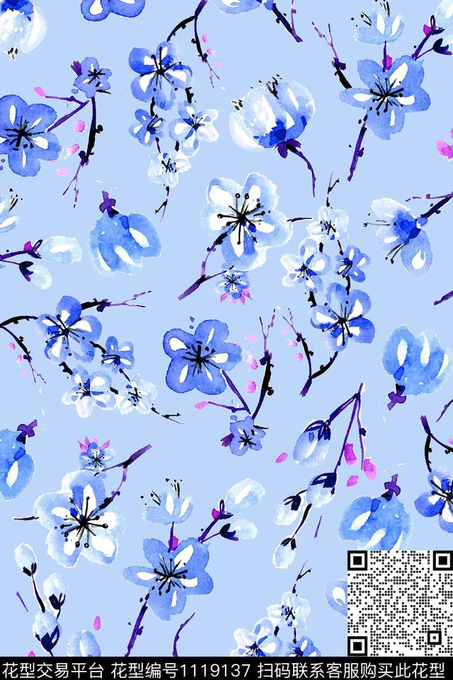 小清新桃花波点数码印花华亿平台下载（图片编号: 1119137） - 瓦栏（Walan）