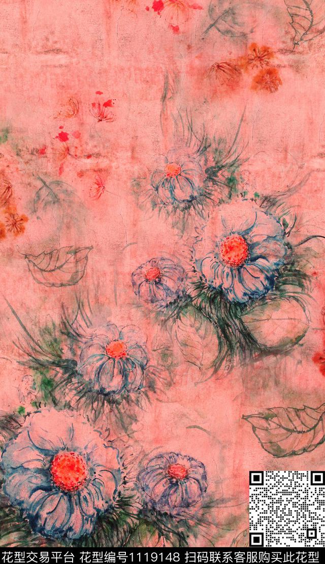 花卉肌理水彩数码印花华亿平台下载（图片编号: 1119148） - 瓦栏（Walan）