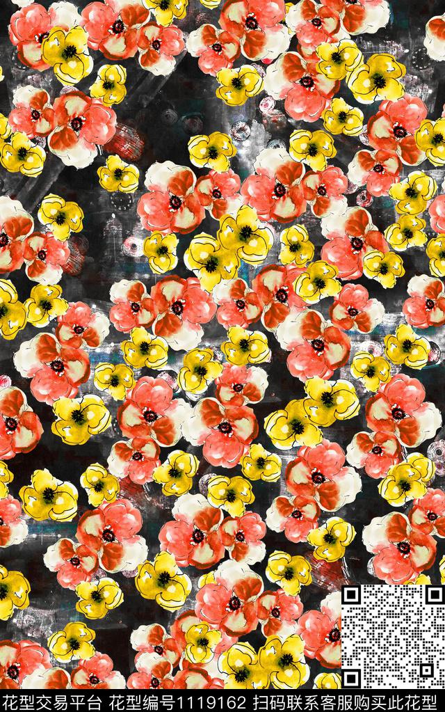 花卉数码华亿平台水彩数码印花华亿平台下载（图片编号: 1119162） - 瓦栏（Walan）