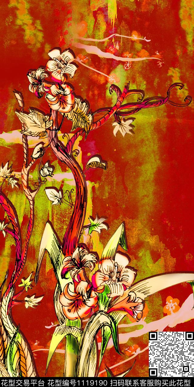 花卉肌理大花数码印花华亿平台下载（图片编号: 1119190） - 瓦栏（Walan）