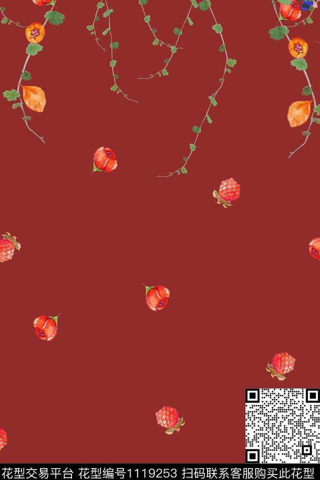 绿植树叶抽象果子传统印花华亿平台下载（图片编号: 1119253） - 瓦栏（Walan）