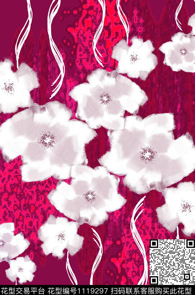 抽象混合拼接手绘花卉数码印花华亿平台下载（图片编号: 1119297） - 瓦栏（Walan）