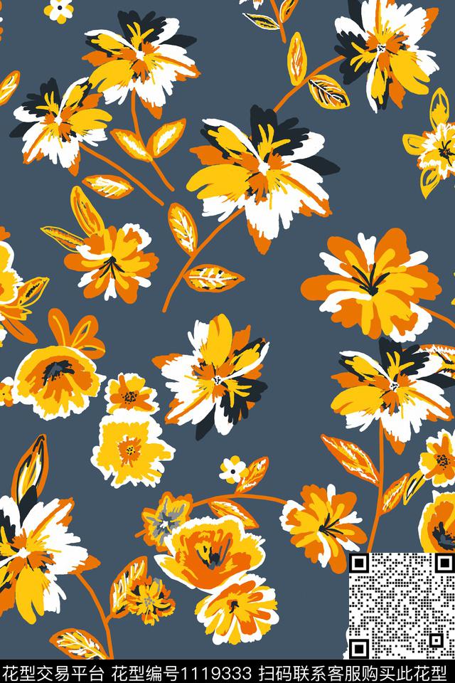 digiraldrawnflowersbrushpainting数码印花华亿平台下载（图片编号: 1119333） - 瓦栏（Walan）