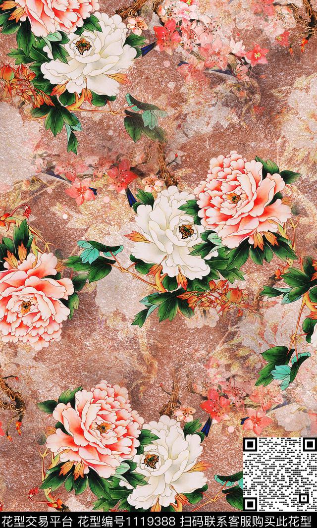 花卉女装国画数码印花华亿平台下载（图片编号: 1119388） - 瓦栏（Walan）