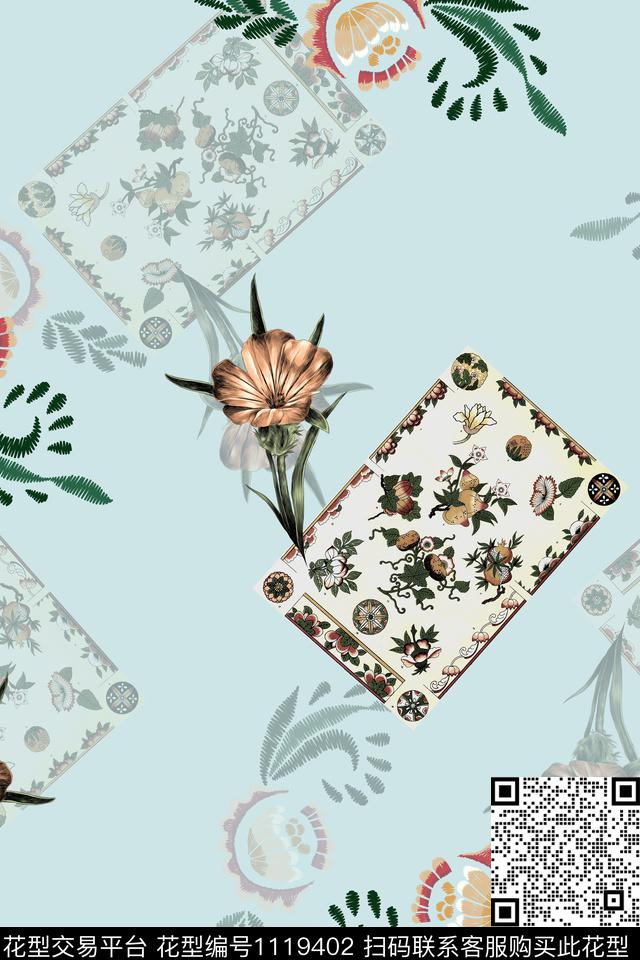花卉女装中国风数码印花华亿平台下载（图片编号: 1119402） - 瓦栏（Walan）