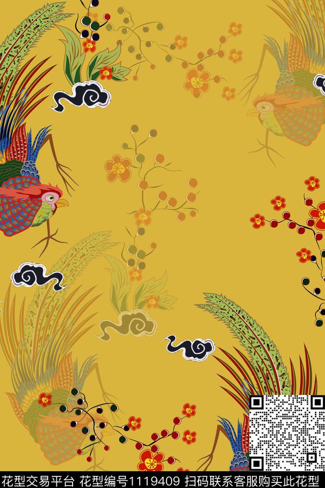 花卉女装中国风数码印花华亿平台下载（图片编号: 1119409） - 瓦栏（Walan）