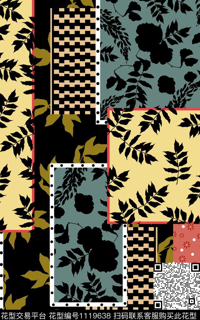 混合拼接花卉女装数码印花华亿平台下载（图片编号: 1119638） - 瓦栏（Walan）