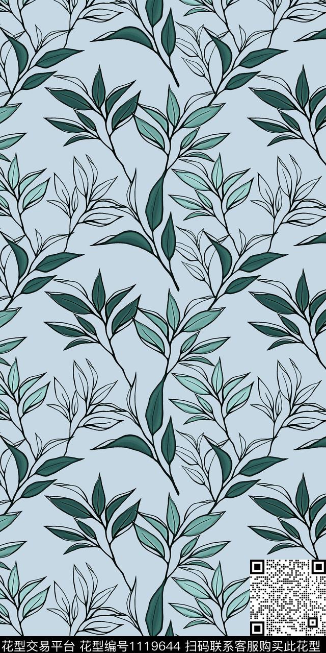 小碎花传统华亿平台绿植树叶数码印花华亿平台下载（图片编号: 1119644） - 瓦栏（Walan）