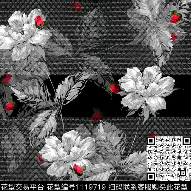 简约线条花卉小方巾数码印花华亿平台下载（图片编号: 1119719） - 瓦栏（Walan）