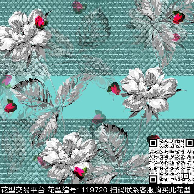 简约线条花卉小方巾数码印花华亿平台下载（图片编号: 1119720） - 瓦栏（Walan）