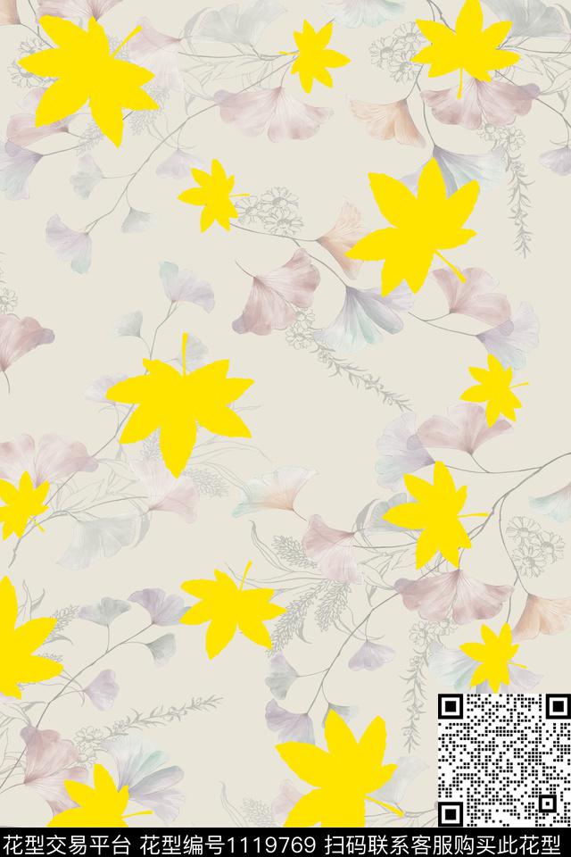 小清新剪影素雅数码印花华亿平台下载（图片编号: 1119769） - 瓦栏（Walan）