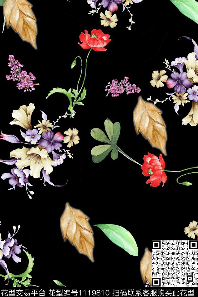花卉数码华亿平台满版散花数码印花华亿平台下载（图片编号: 1119810） - 瓦栏（Walan）
