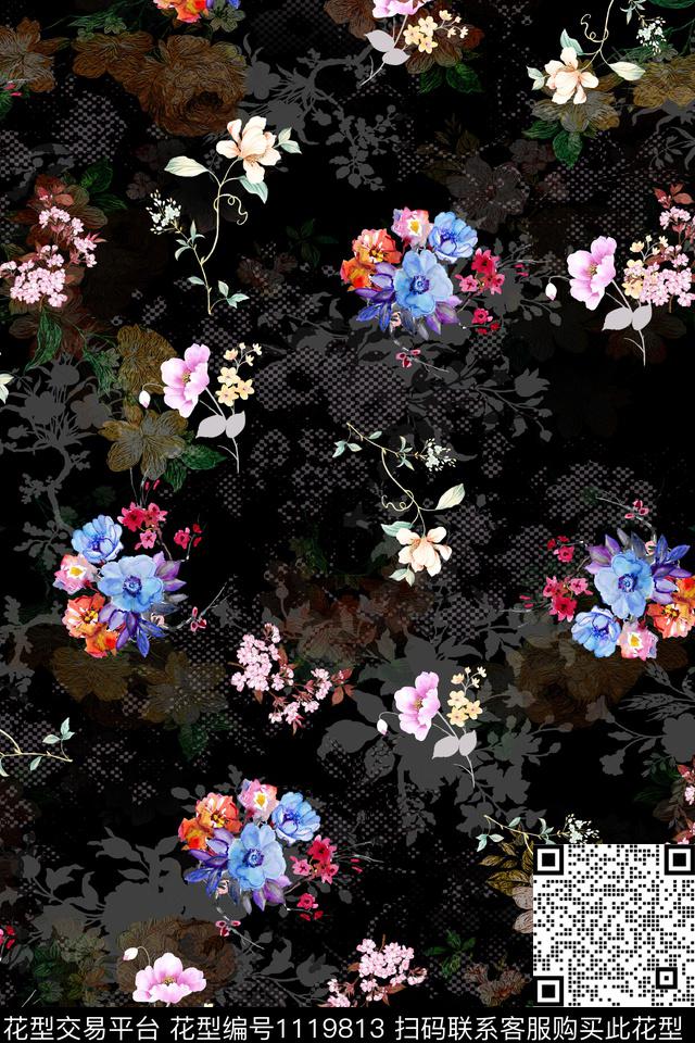 花卉数码华亿平台满版散花数码印花华亿平台下载（图片编号: 1119813） - 瓦栏（Walan）