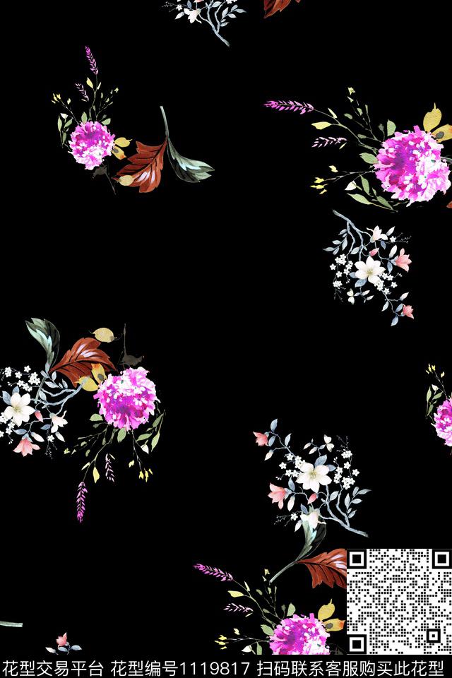 花卉数码华亿平台满版散花数码印花华亿平台下载（图片编号: 1119817） - 瓦栏（Walan）