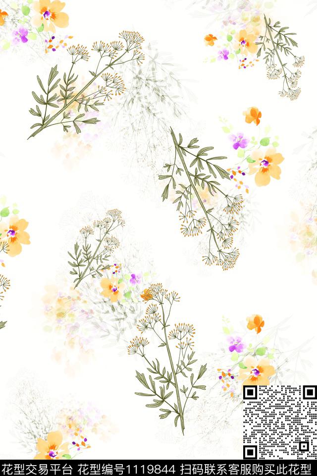 手绘花卉数码华亿平台小碎花数码印花华亿平台下载（图片编号: 1119844） - 瓦栏（Walan）