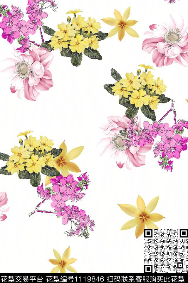 手绘花卉数码华亿平台小碎花数码印花华亿平台下载（图片编号: 1119846） - 瓦栏（Walan）