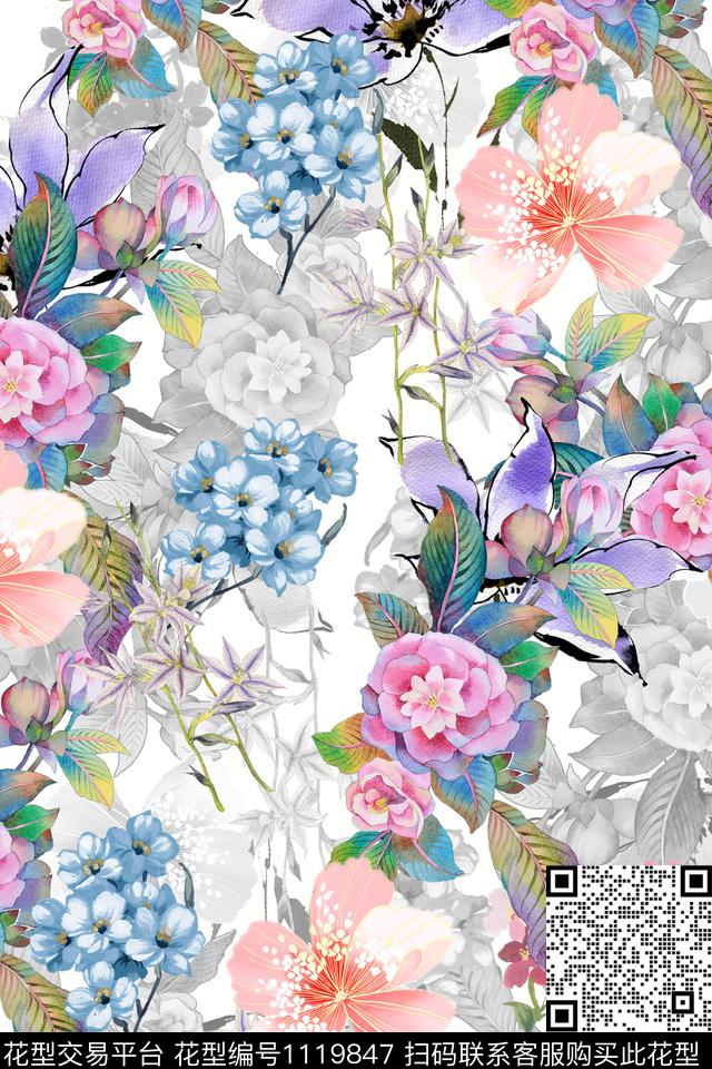 手绘花卉数码华亿平台小碎花数码印花华亿平台下载（图片编号: 1119847） - 瓦栏（Walan）