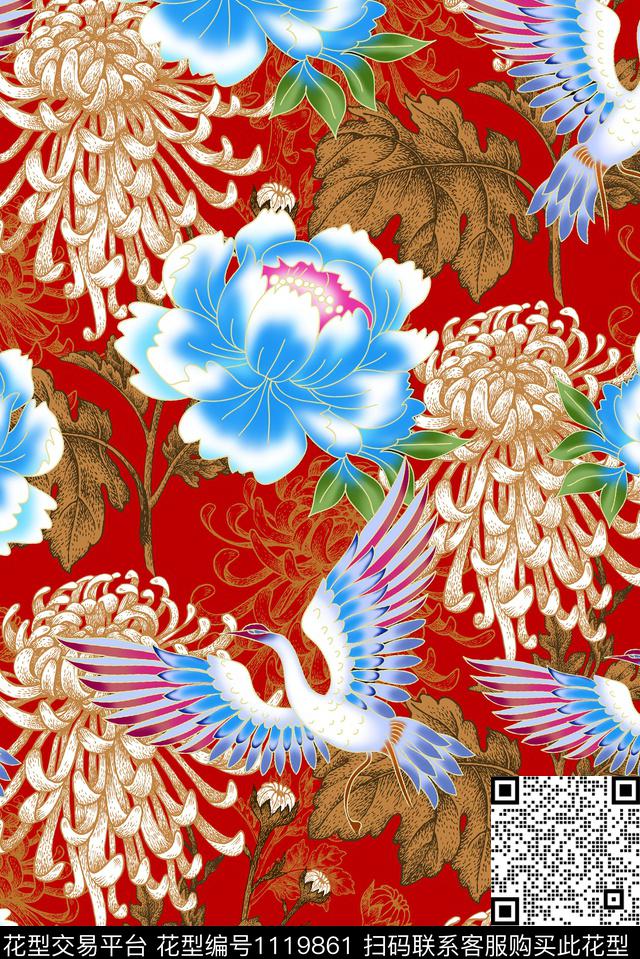 花卉手绘植物数码印花华亿平台下载（图片编号: 1119861） - 瓦栏（Walan）