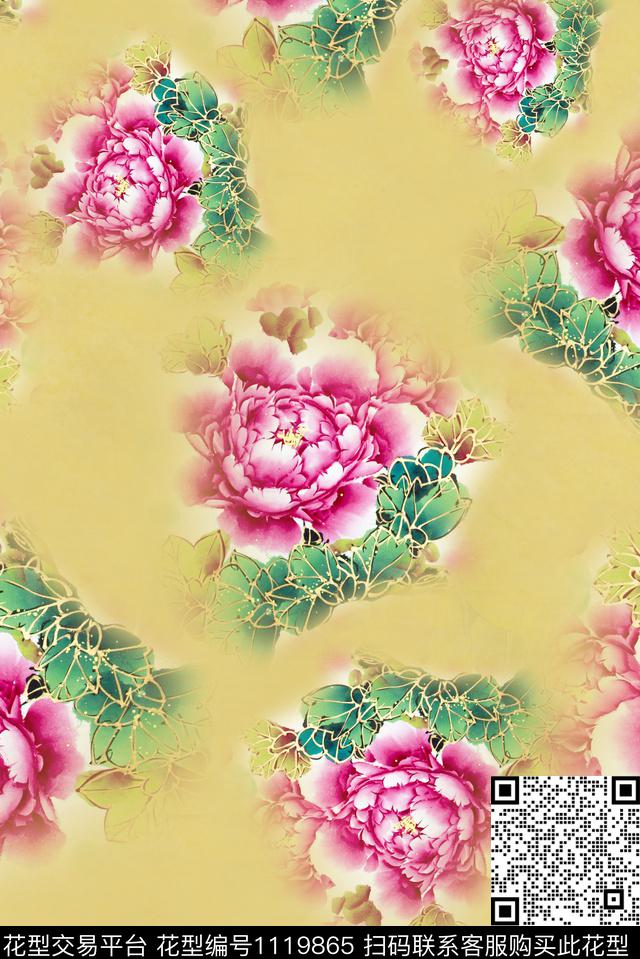 花卉手绘植物数码印花华亿平台下载（图片编号: 1119865） - 瓦栏（Walan）
