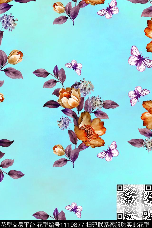 花卉手绘植物数码印花华亿平台下载（图片编号: 1119877） - 瓦栏（Walan）