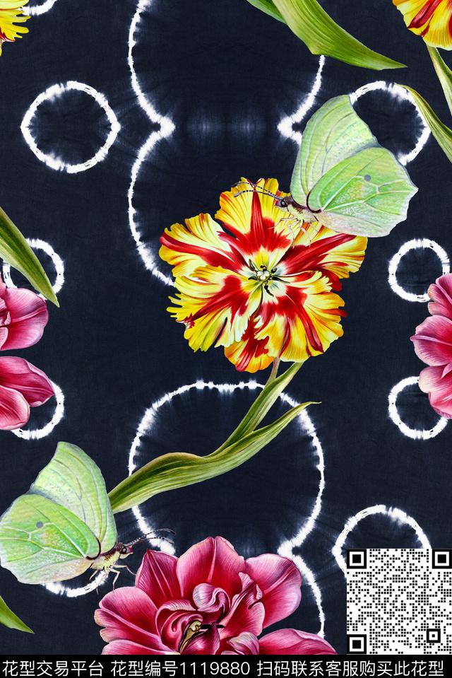 花卉手绘植物数码印花华亿平台下载（图片编号: 1119880） - 瓦栏（Walan）