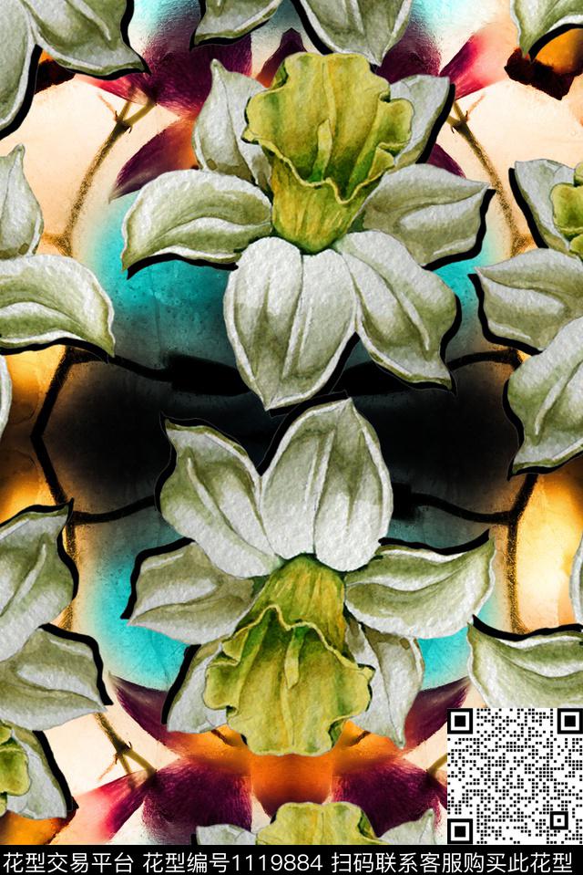 花卉手绘植物数码印花华亿平台下载（图片编号: 1119884） - 瓦栏（Walan）