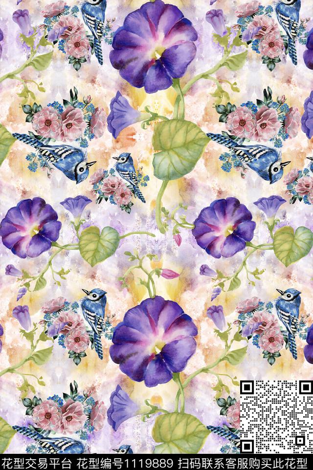 花卉手绘植物数码印花华亿平台下载（图片编号: 1119889） - 瓦栏（Walan）