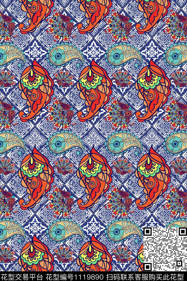 花卉手绘植物数码印花华亿平台下载（图片编号: 1119890） - 瓦栏（Walan）