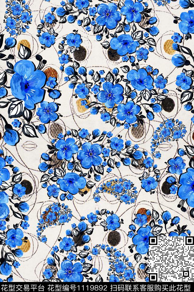 花卉手绘精美数码印花华亿平台下载（图片编号: 1119892） - 瓦栏（Walan）