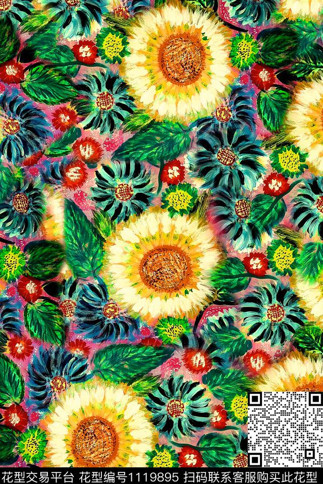 花卉手绘植物数码印花华亿平台下载（图片编号: 1119895） - 瓦栏（Walan）