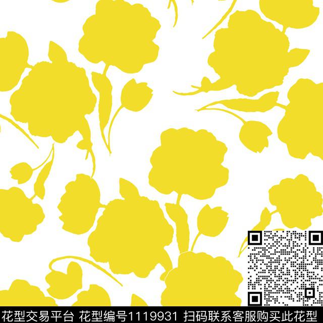 剪影黄花淑女传统印花华亿平台下载（图片编号: 1119931） - 瓦栏（Walan）