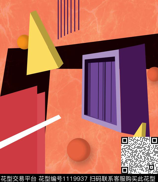 抽象简约几何数码印花华亿平台下载（图片编号: 1119937） - 瓦栏（Walan）