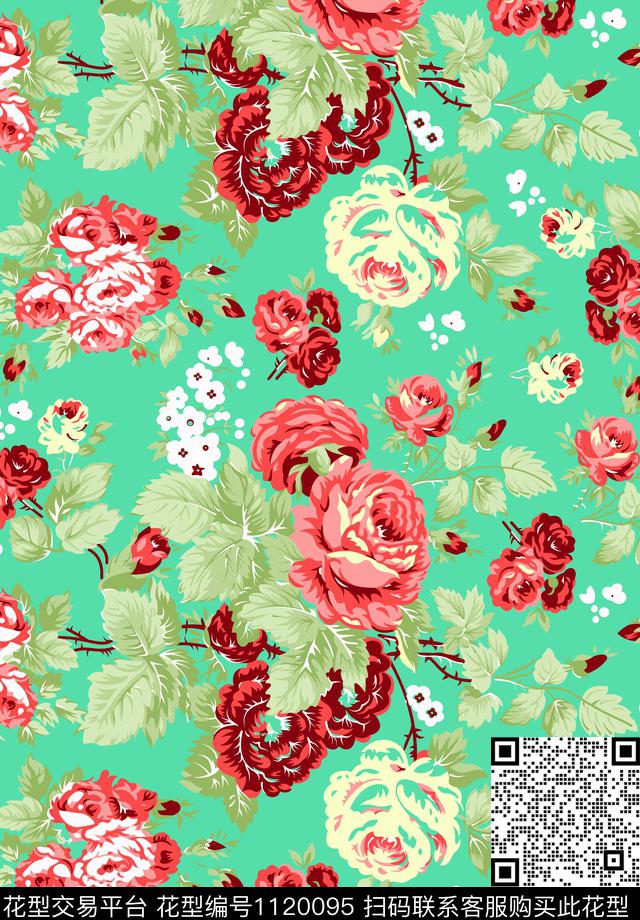 欧美玫瑰花雪纺纱群传统印花华亿平台下载（图片编号: 1120095） - 瓦栏（Walan）