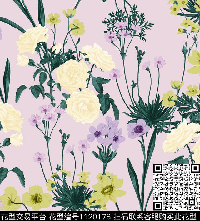 小碎花大牌风清爽底花卉数码印花华亿平台下载（图片编号: 1120178） - 瓦栏（Walan）
