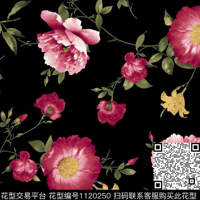 水彩花卉红花秋冬华亿平台传统印花华亿平台下载（图片编号: 1120250） - 瓦栏（Walan）