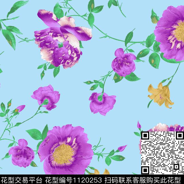 水彩花卉红花秋冬华亿平台传统印花华亿平台下载（图片编号: 1120253） - 瓦栏（Walan）