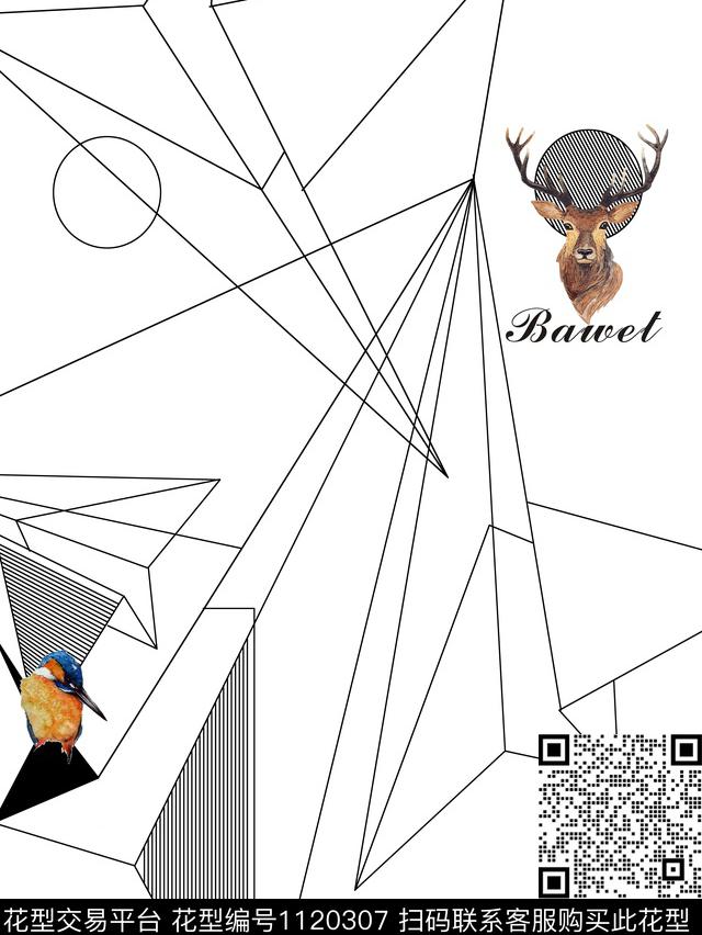 几何创意动物数码印花华亿平台下载（图片编号: 1120307） - 瓦栏（Walan）