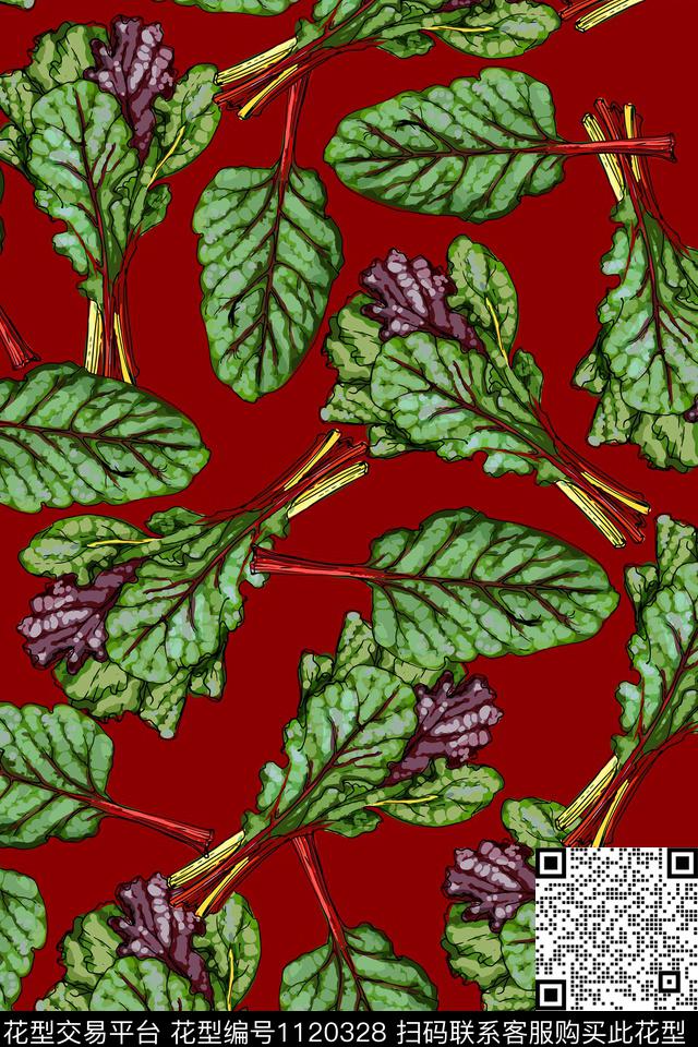 抽象绿植树叶复古数码印花华亿平台下载（图片编号: 1120328） - 瓦栏（Walan）