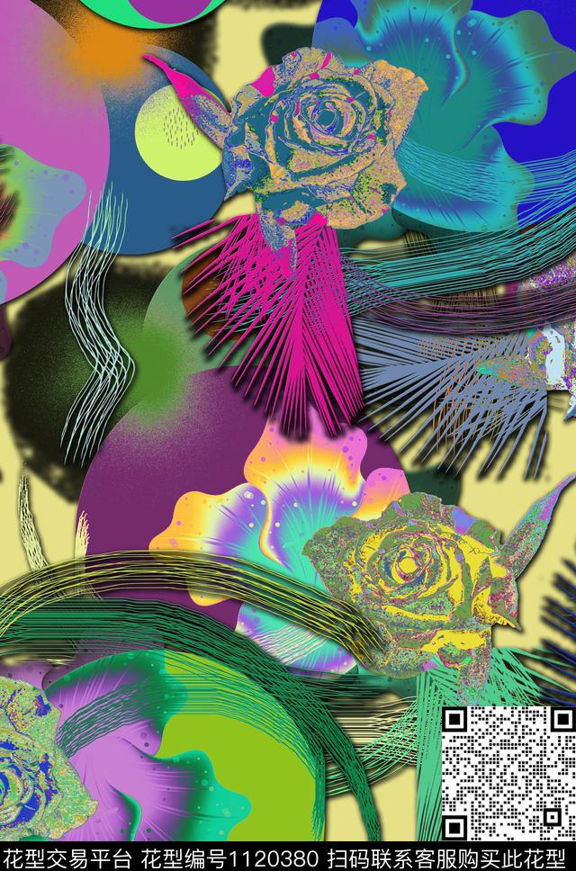 抽象混合拼接花卉数码印花华亿平台下载（图片编号: 1120380） - 瓦栏（Walan）