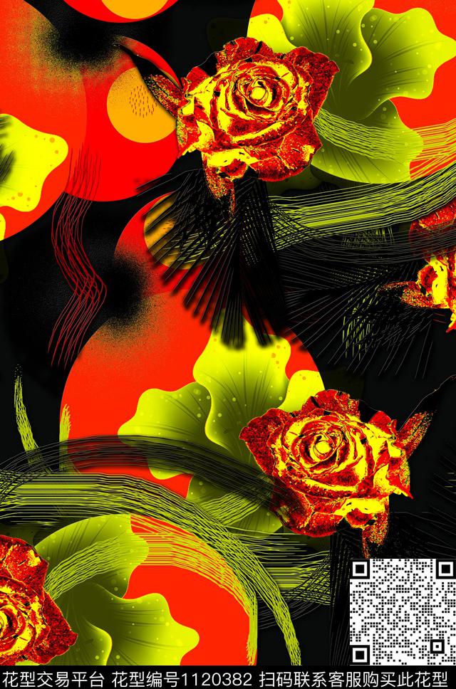 抽象混合拼接花卉数码印花华亿平台下载（图片编号: 1120382） - 瓦栏（Walan）
