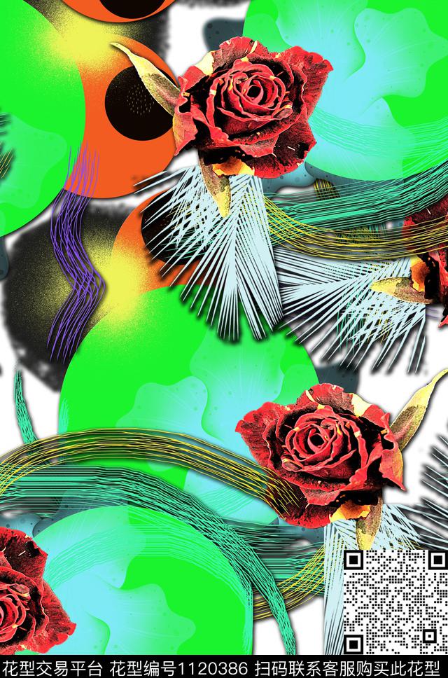 抽象混合拼接花卉数码印花华亿平台下载（图片编号: 1120386） - 瓦栏（Walan）