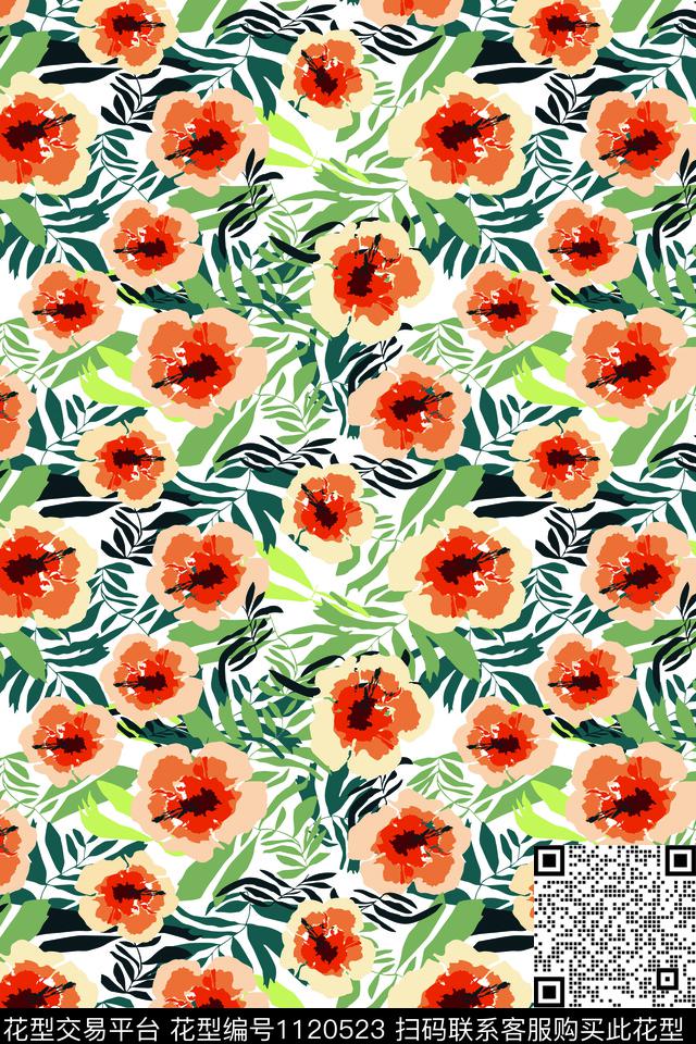 花卉彩底花卉大牌风传统印花华亿平台下载（图片编号: 1120523） - 瓦栏（Walan）
