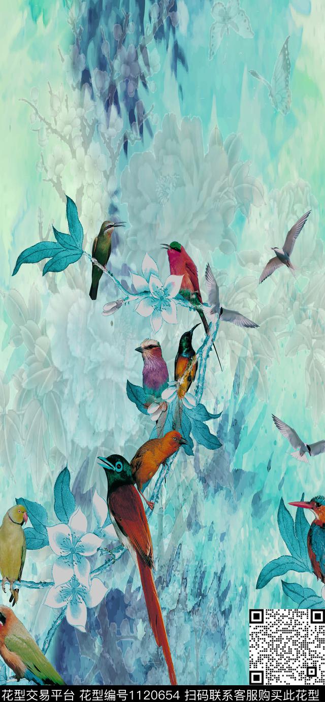 花卉数码华亿平台中国风数码印花华亿平台下载（图片编号: 1120654） - 瓦栏（Walan）