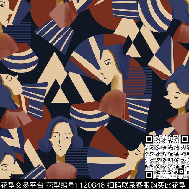 复古几何大牌风数码印花华亿平台下载（图片编号: 1120846） - 瓦栏（Walan）