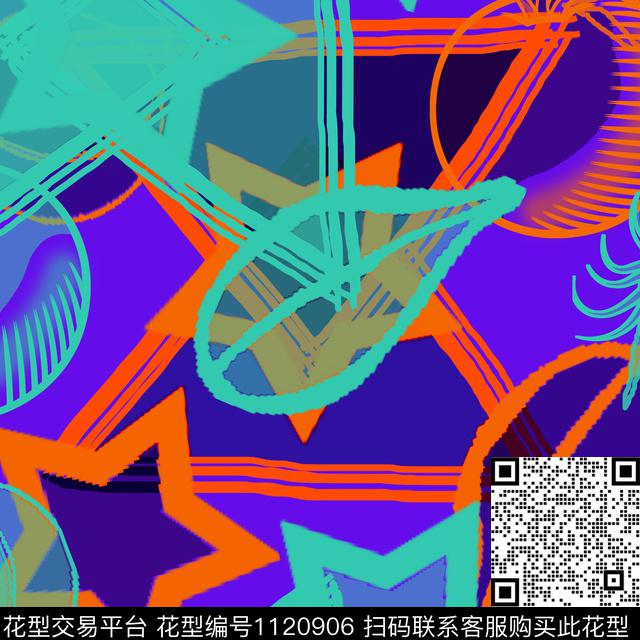 混合拼接抽象几何数码印花华亿平台下载（图片编号: 1120906） - 瓦栏（Walan）