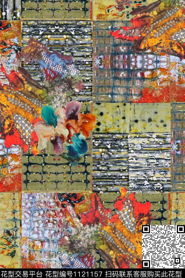 肌理几何格子数码印花华亿平台下载（图片编号: 1121157） - 瓦栏（Walan）